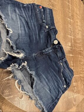 Hudson Jeans Dark Blue Distressed High-Rise Denim Shorts